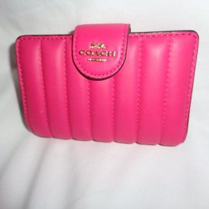 Coach C3454 Linear Quilted Leather Medium Corner Zip Wallet Bold Pink